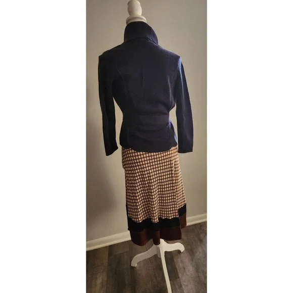 BCBGMAXAZRIA 100% Silk Geometric Print Wrap* Midi Dress Navy - Tan - Rust Size 4 - Picture 7 of 10